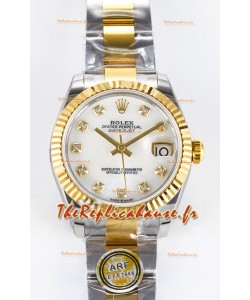 Rolex Super Clone Datejust Mouvement ETA 2688 31MM Or Jaune Deux tons Cadran Suisse Perle