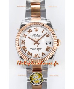 Rolex Super Clone Datejust ETA 2688 Mouvement 31MM Double Or Rose Suisse Cadran Blanc