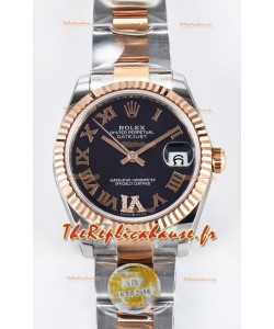 Rolex Super Clone Datejust ETA 2688 Mouvement 31MM Or Rose bicolore Cadran Noir Suisse