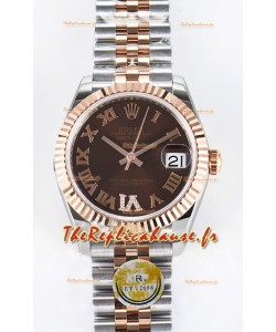 Rolex Super Clone Datejust ETA 2688 Mouvement 31MM Or Rose bicolore Cadran Suisse Marron