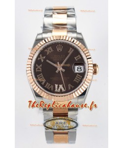 Rolex Super Clone Datejust ETA 2688 Mouvement 31MM Or Rose bicolore Cadran Suisse Marron