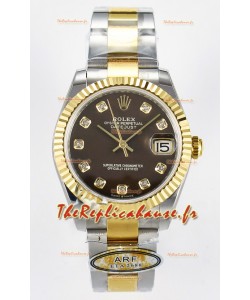 Rolex Super Clone Datejust ETA 2688 Mouvement 31MM Or Jaune Deux Tons Cadran Marron 