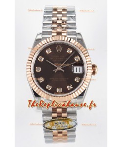 Rolex Super Clone Datejust ETA 2688 Mouvement 31MM Or Rose bicolore Suisse Cadran Brun