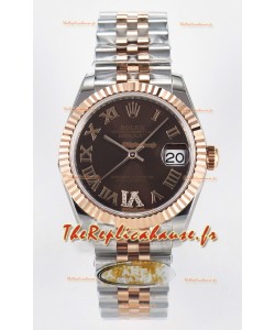 Rolex Super Clone Datejust ETA 2688 Mouvement 31MM Or Rose bicolore Suisse Cadran Brun
