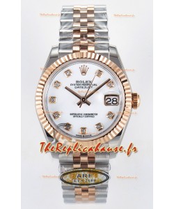 Rolex Super Clone Datejust ETA 2688 Mouvement 31MM Or Rose bicolore Suisse Cadran Blanc