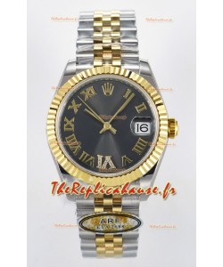 Rolex Super Clone Datejust Mouvement ETA 2688 31MM Or jaune bicolore Cadran gris suisse