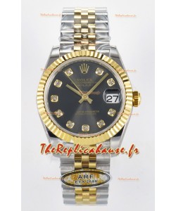 Rolex Super Clone Datejust ETA 2688 Mouvement 31MM Or Jaune Deux tons Cadran Gris Suisse