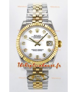 Rolex Super Clone Datejust ETA 2688 Mouvement 31MM Or Jaune Deux tons Cadran Blanc Suisse