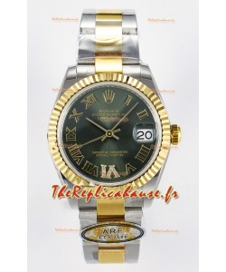 Rolex Super Clone Datejust ETA 2688 Mouvement 31MM Or Jaune Deux tons Cadran Vert Suisse 