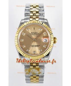 Rolex Super Clone Datejust Mouvement ETA 2688 31MM Boîtier et cadran en or jaune bicolore 
