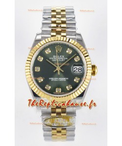 Rolex Super Clone Datejust ETA 2688 Mouvement 31MM Or Jaune Deux tons Cadran Vert Suisse 