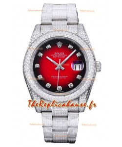 Rolex Datejust 41MM Réplique Suisse - Iced Out Edition avec cadran rouge 