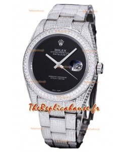 Rolex Datejust 41MM Réplique Suisse - Edition glacée - Cadran noir 
