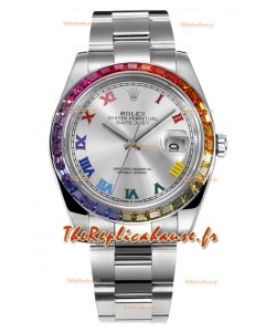 Rolex Datejust 41MM Réplique Montre Suisse - Acier 904L lunette arc-en-ciel 