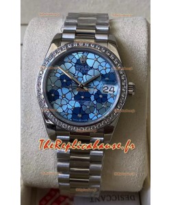 Rolex Datejust Ladies 31MM Mouvement Cal.3135 Réplique Suisse Lunette à Motifs Bleus Diamants dans Boîtier Acier 904L