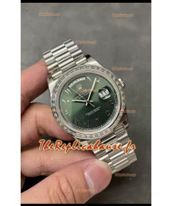 Rolex Day Date Montre présidentielle en acier inoxydable cadran arabe vert olive 40 mm - Qualité miroir 1:1