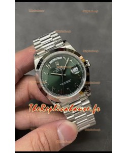 Rolex Day Date Montre présidentielle en acier inoxydable cadran arabe vert olive 40 mm - Qualité miroir 1:1