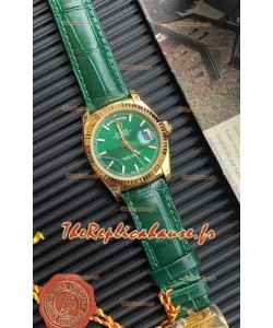 Rolex Day Date Montre avec boîtier en or jaune et bracelet vert 36 mm - Qualité miroir 1:1 