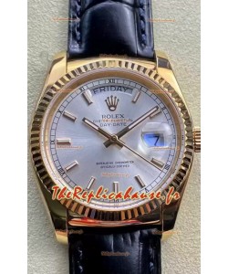 Rolex Day Date Montre boîtier or jaune cadran acier 36MM - Qualité miroir 1:1 