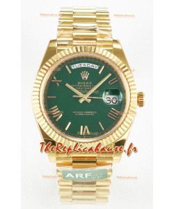 Rolex Day Date Super Clone Montre en or jaune 18K 40MM - Cadran vert Réplique de montre 1:1 