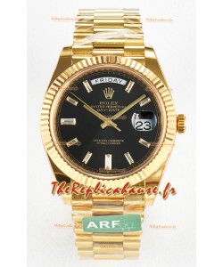 Rolex Day Date Super Clone en or jaune 18K 40MM - Cadran noir Réplique de montre 1:1 