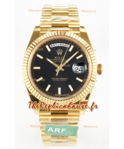 Rolex Day Date Super Clone Montre en or jaune 18K 40MM - Cadran noir Réplique de montre 1:1 
