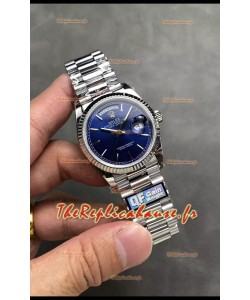Rolex Day Date Super Clone en acier inoxydable 36 mm - Cadran bleu - Réplique de montre 1:1 