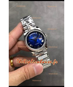 Montre Rolex Day Date Super Clone en acier inoxydable cadran bleu grands chiffres romains 36MM - Montre réplique 1:1