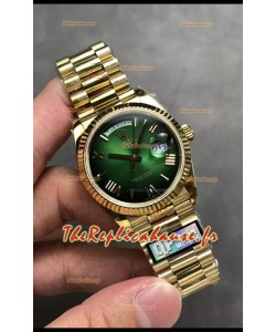 Montre Rolex Day Date Super Clone Or Jaune Cadran Vert Chiffres Romains 36MM - Montre réplique 1:1