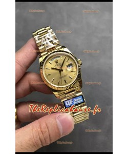Rolex Day Date Super Clone Or Jaune Boîtier et Cadran Chiffres Bâtons 36MM - Montre réplique 1:1