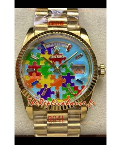 Rolex Day Date Emoji Jig-Saw Puzzle Boîtier or jaune 36MM - Montre réplique suisse