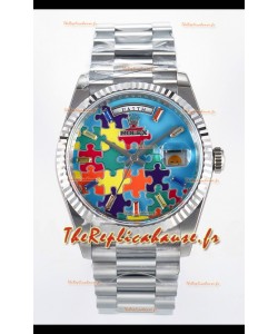 Rolex Day Date Emoji Jig-Saw Puzzle Boîtier acier inoxydable Réplique montre suisse 
