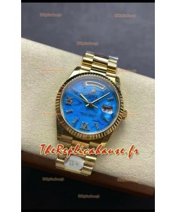 Rolex Day Date Montre en or jaune 18 carats sertie de turquoises 36 mm - Réplique de montre 1:1 