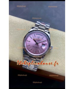 Rolex Day Date Super Clone Acier inoxydable Rose Cadran Cristal Chiffres 36MM - Montre réplique 1:1
