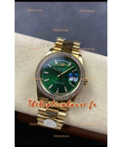 Rolex Day Date Super Clone Or Jaune Cadran Vert Cristal Chiffres 36MM - Montre réplique 1:1