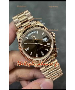 Rolex Day Date 40MM 228235 Montre en or rose avec cadran brun foncé Réplique qualité miroir 1:1