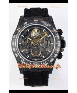 Rolex Daytona Super Clone DiW Skeleton Edition Montre en carbone - Boîtier en carbone forgé Bracelet noir Réplique 1:1