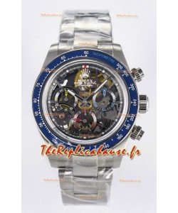 Rolex Daytona Super Clone Artisans De Geneve Montre en acier inoxydable Lunette bleue Montre Skeleton 