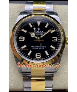 Rolex Explorer I Cadran noir - Or jaune sur acier avec mouvement automatique suisse 3230