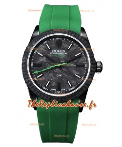 Montre Rolex Milgauss DiW Boîtier carbone noir - Mouvement automatique ETA2836 sur bracelet vert 