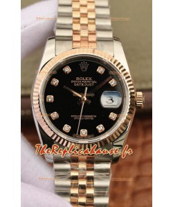 Montre Rolex Datejust 36MM Mouvement ETA-3135 Réplique Suisse en 904L cadran noir bicolore
