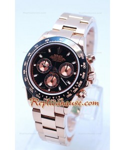 Rolex Daytona Chronograph Lunette MonoBloc Cerachrom Face Noire Corps et Sous Cadrans en Or Rose