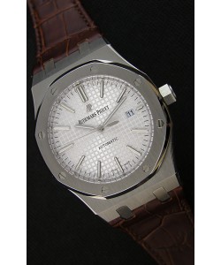 Audemars Piguet Royal Oak 41MM cadran argenté bracelet en cuir - 1:1 Miroir Édition Ultime