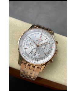 Breitling Navitimer B01 Chronograph 43 Cadran blanc - Boîtier plaqué or rose Réplique Suisse 1:1