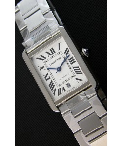 Montre Cartier Réservoir Solo Suisse Automatique avec Bracelet Cuir 31 mm de Largeur 