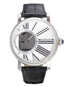 Rotonde de Cartier en acier inoxydable - bracelet cuir Réplique montres à quartz suisse 