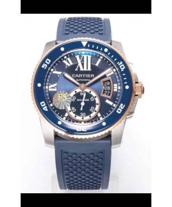 Montre Calibre De Cartier 42MM Cadran Bleu Boîtier Acier - Montre réplique 1:1