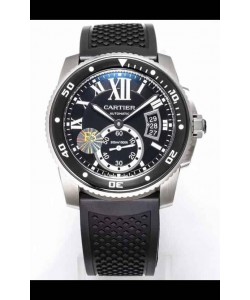 Montre Calibre De Cartier 42MM Cadran Noir Boîtier Acier - Montre réplique 1:1 