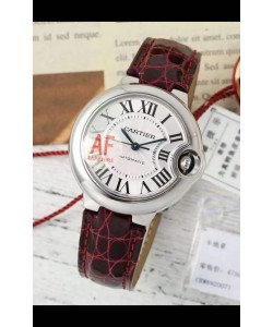 Ballon De Cartier Montre Suisse Automatique Qualité Miroir 1:1 Bracelet Marron 33MM en Boîtier Acier 