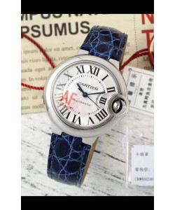 Ballon De Cartier Montre Suisse Automatique de qualité miroir 1:1, bracelet bleu, boîtier acier, 33 mm